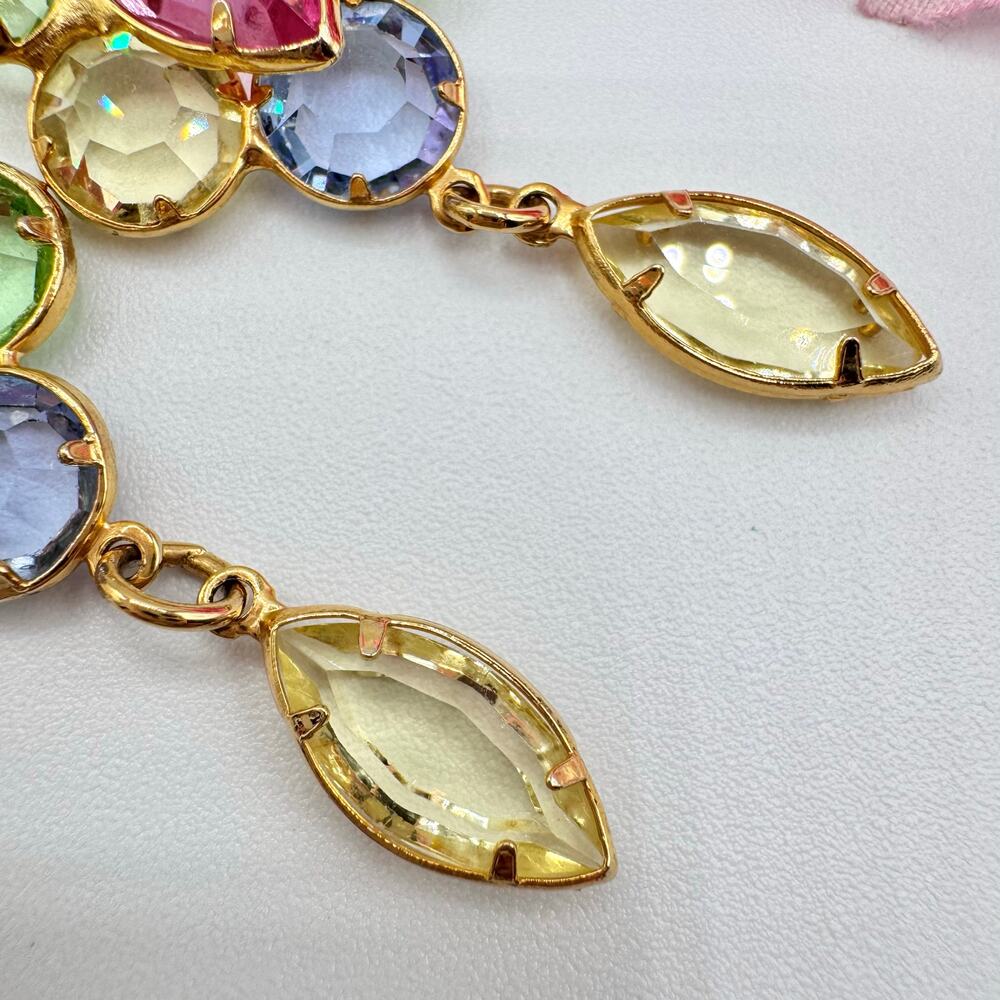 Vintage Austrian Crystal Clip On Earrings Pastel Ethereal Spring Fairycore Long - Picture 9 of 16